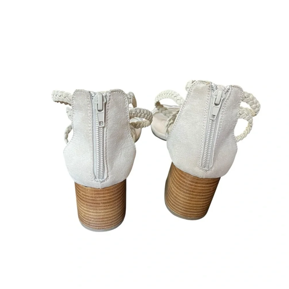 Joie suede braided leather block heel sandals cream size 9 like new